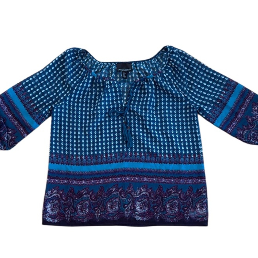 CYNTHIA ROWLEY PEASANT SHEER BOHEMIAN TOP TEAL PURPLE LIGHTWEIGHT SIZE: SMALL